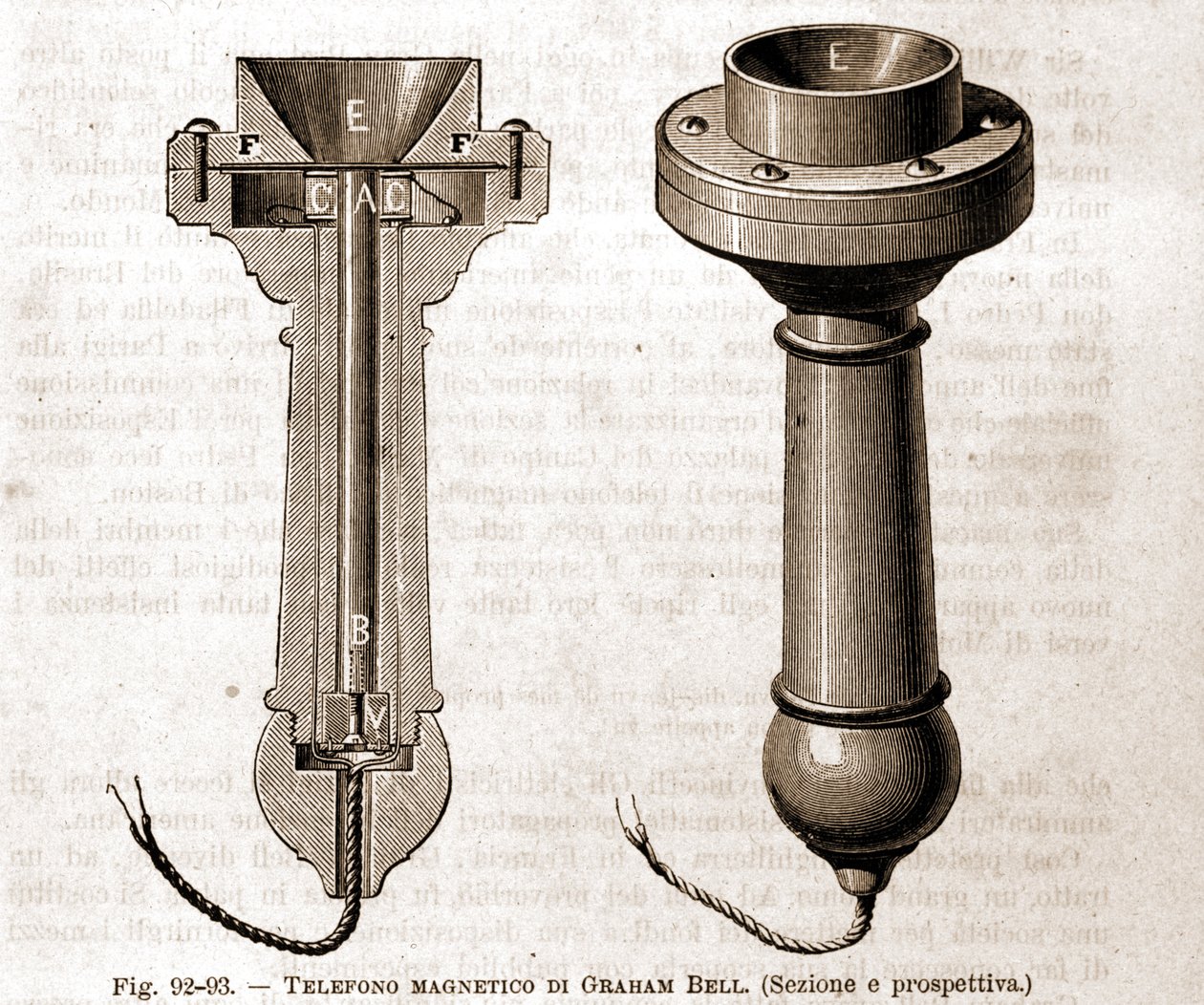 O corte magnético do telefone do Graham Bell. Gravura do século XIX. de Unknown artist
