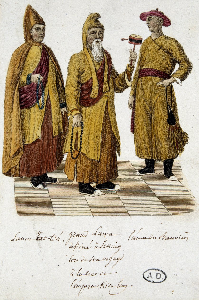 Grand Lama e Lama Lao-Tseu (?) visitando a corte de Pequim - gravura de Unknown artist