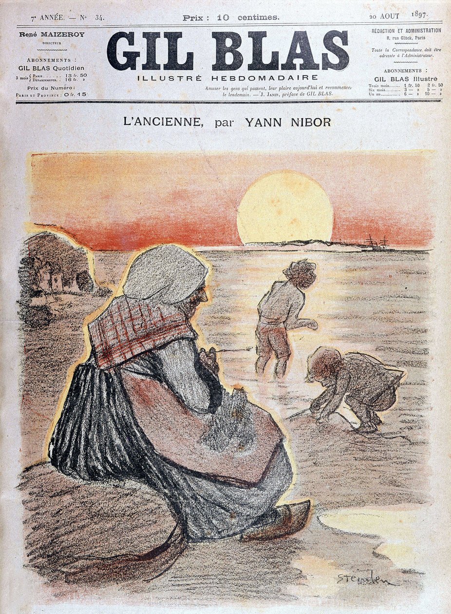 Avó e crianças ao sol poente, "Gil Blas" 20 de Agosto de Unknown artist