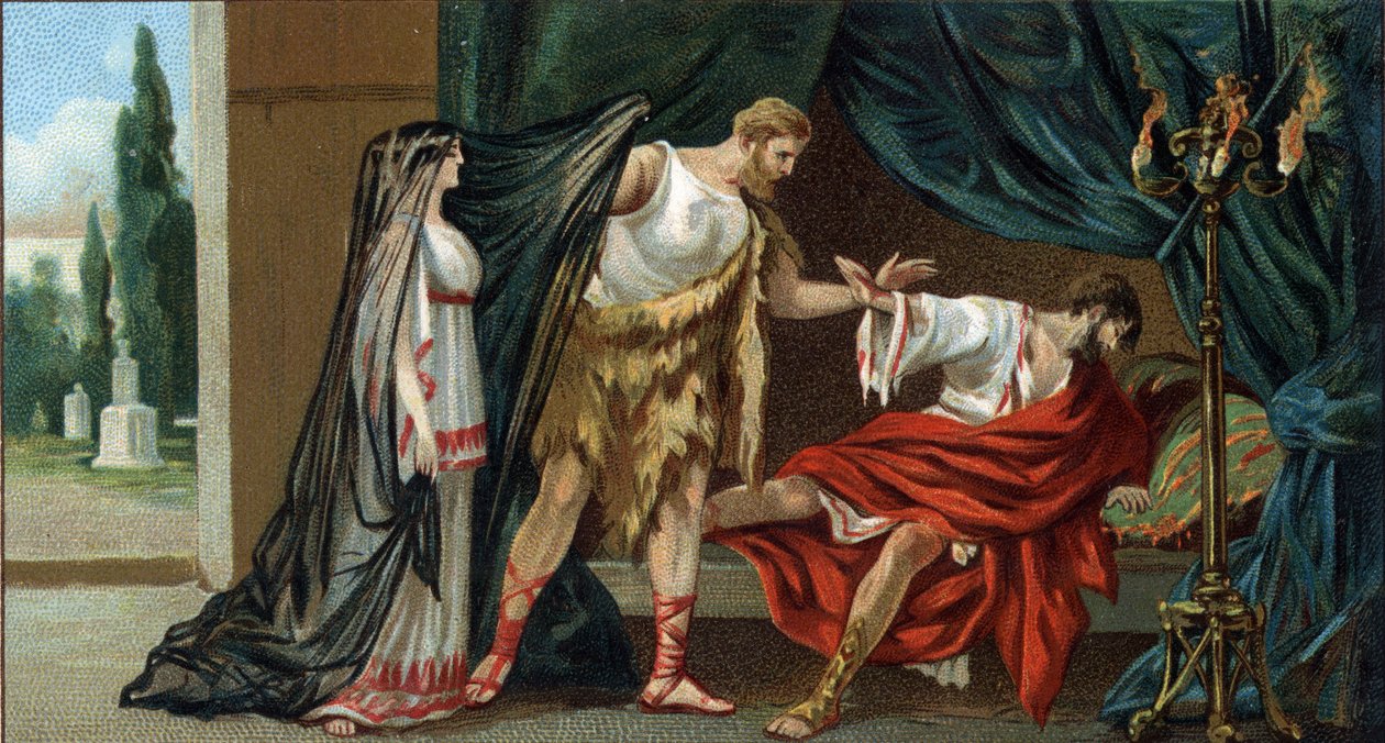 Grandes tragédias gregas: "Alceste", de Eurípedes. Apolo havia obtido dos Parques que Admete, rei de Feres, que lhe era querido, não morreria se, no dia de suas trepas, alguém consentisse em morrer por ele. A esposa de Admete, Alceste, levantou-se para o s de Unknown artist