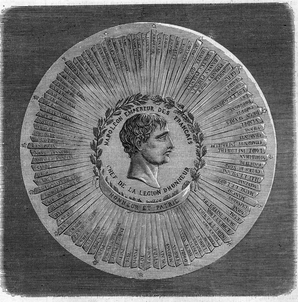 Grande selo de Napoleão I Bonaparte (1769-1821) em 1804: "Imperador Napoleão dos Franceses, chefe da Legião de Honra. Honra e Pátria". Gravura em "O Universo Ilustre". de Unknown artist