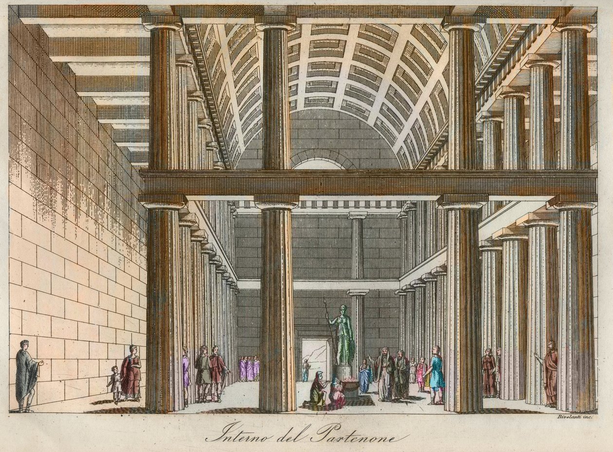 Civilização grega - Reconstrução ideal do Partenon em Atenas - gravura de "Uses and Customs of All the Peoples of the Universe". Ou seja, a História do Governo, Leis, Milícias e Religião de todas as Nações desde os tempos mais remotos até o dia de hoje. de Unknown artist