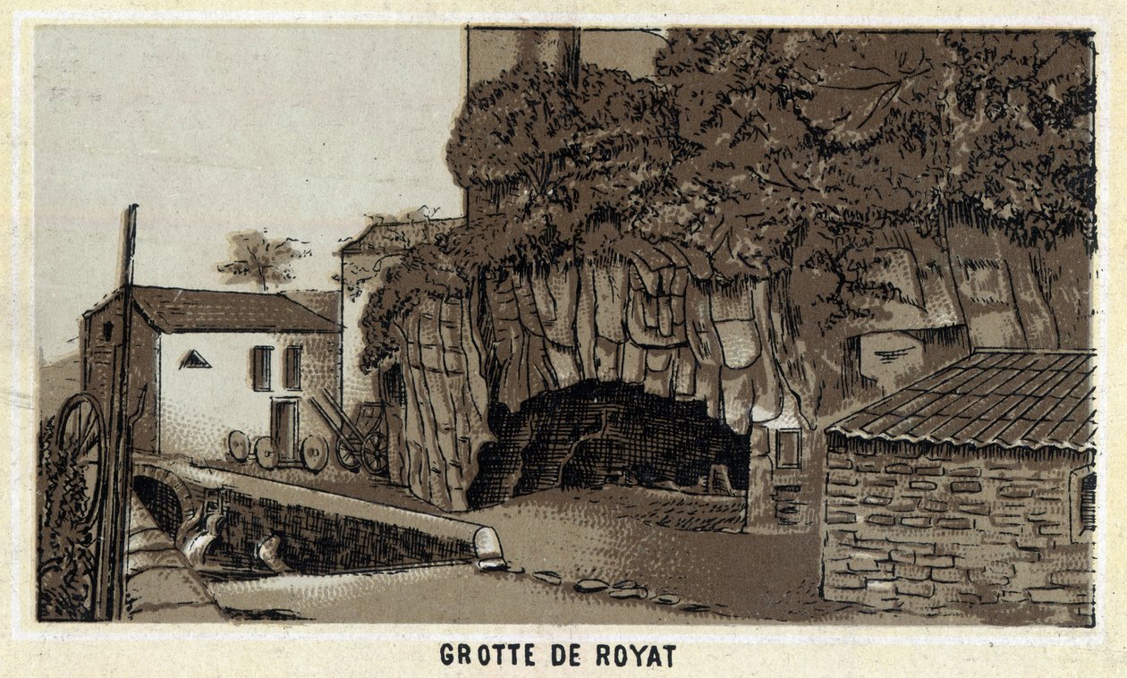 Grotte de Royat (Puy-de-Dome e a região de Auvergne). Cromolitografia do final do século XIX. de Unknown artist