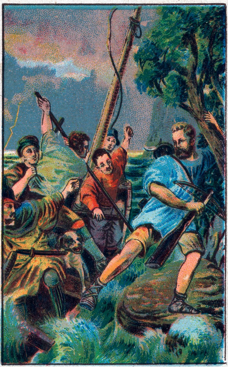 Guillaume Tell (William Tell) (heróis lendários da independência suíça) foge do barco de Gessler. Cromolitografia do final do século XIX. de Unknown artist