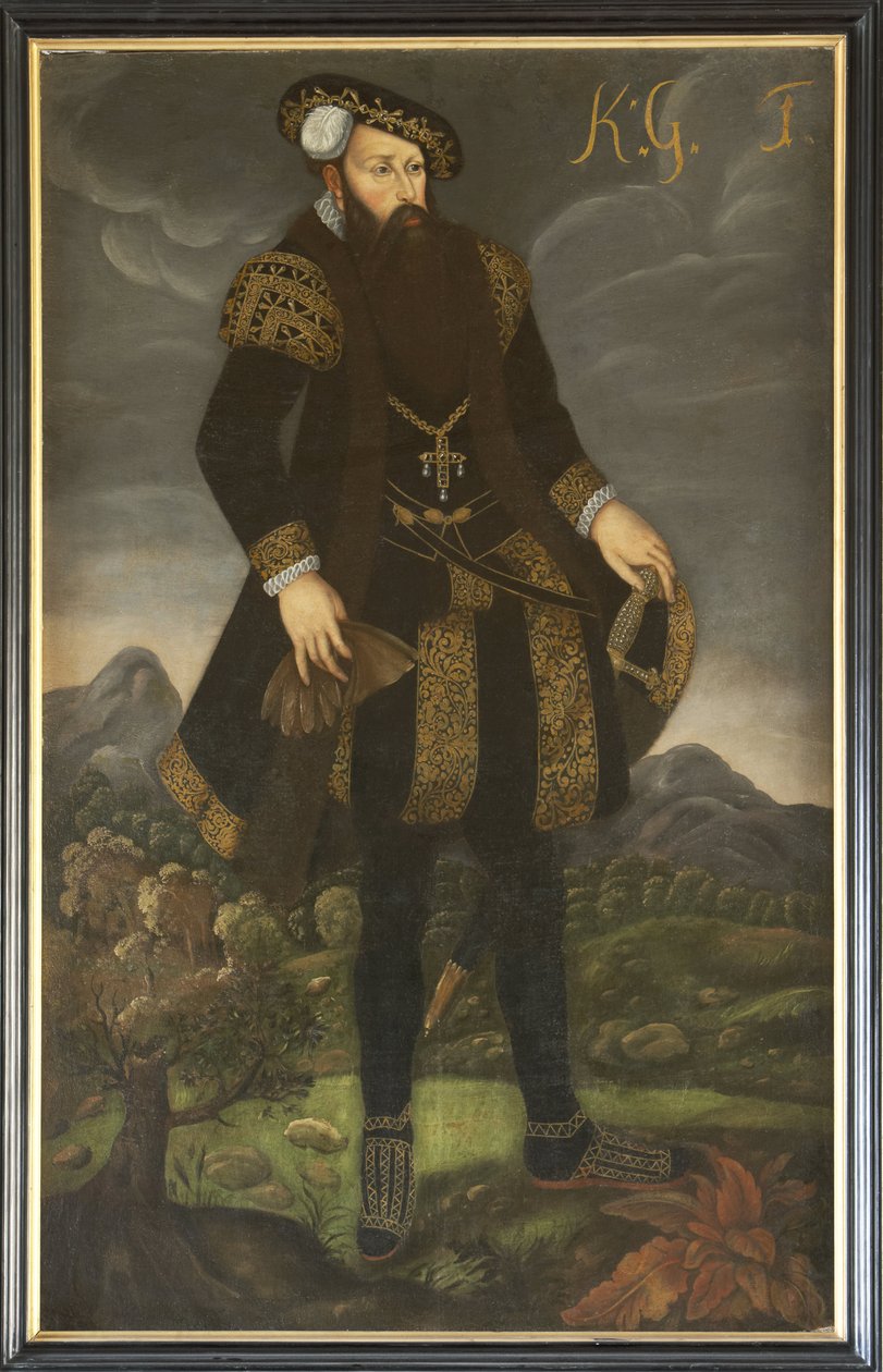 Gustave I Vasa de Suede - Retrato do Rei Gustav I da Suécia (1496-1560), Anónimo . Óleo sobre tela. Dimensão: 200x125 cm. Museu Nacional de Estocolmo de Unknown artist
