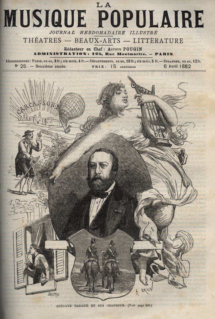 Gustave Nadaud (1820-1893), compositor francês e suas canções - gravação em "La musique populaire" ilustre jornal semanal - 1882 de Unknown artist