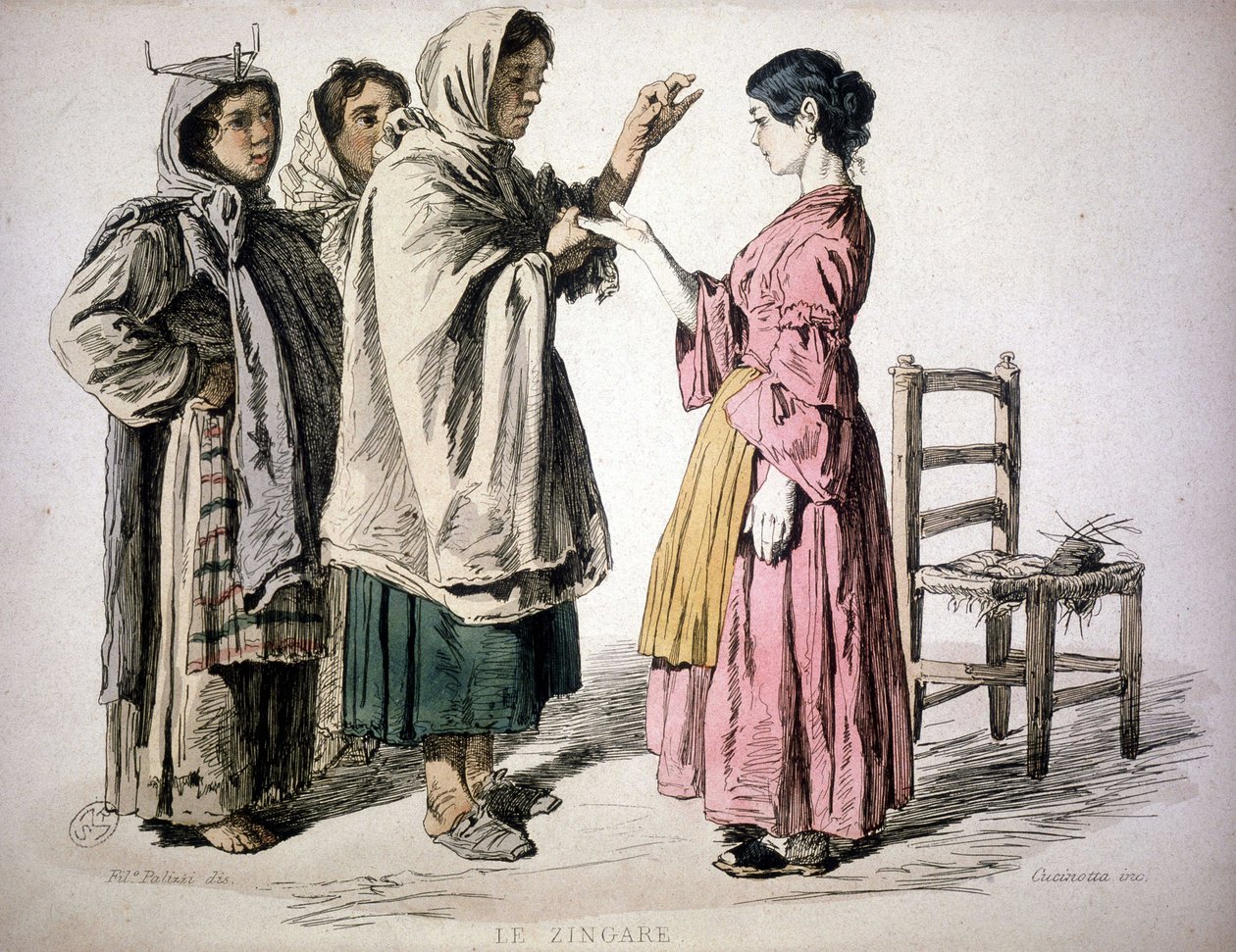 Leitura cigana em mãos - em "Costume do Reino de Nápoles", De Bourcard de Unknown artist