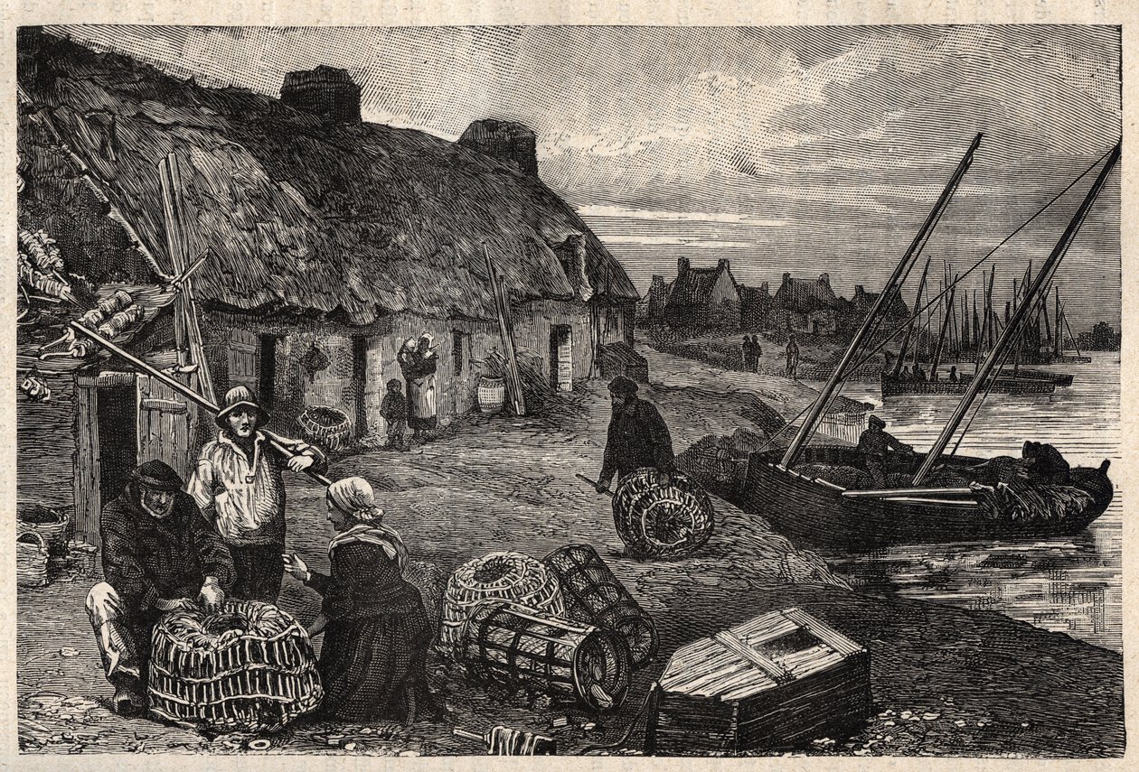 Habitations des Poucheurs a Concarneau - Finistere - Breatgane - gravura em "PATRIE" - DESCRIÇÃO PECTURESSE DE LA FRANCE EN 6 VOLUES BY LUCIEN HUARD - final do século XIX de Unknown artist