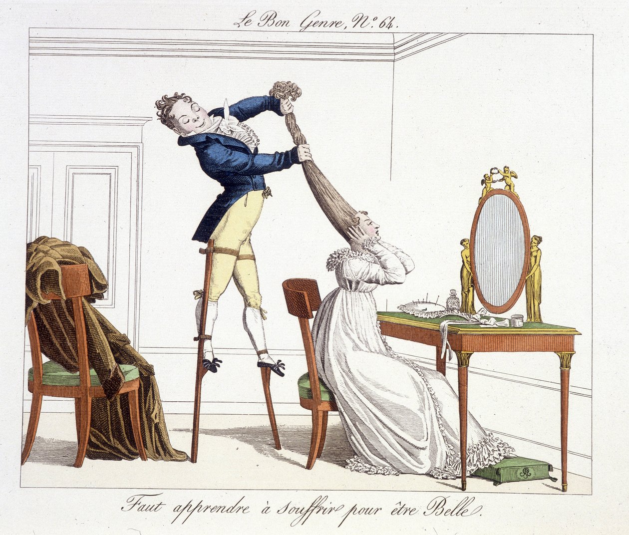 Sessão de cabeleireiro: aprender a sofrer para ser bonita - em "Le Bon Genre", deb. Século XIX de Unknown artist