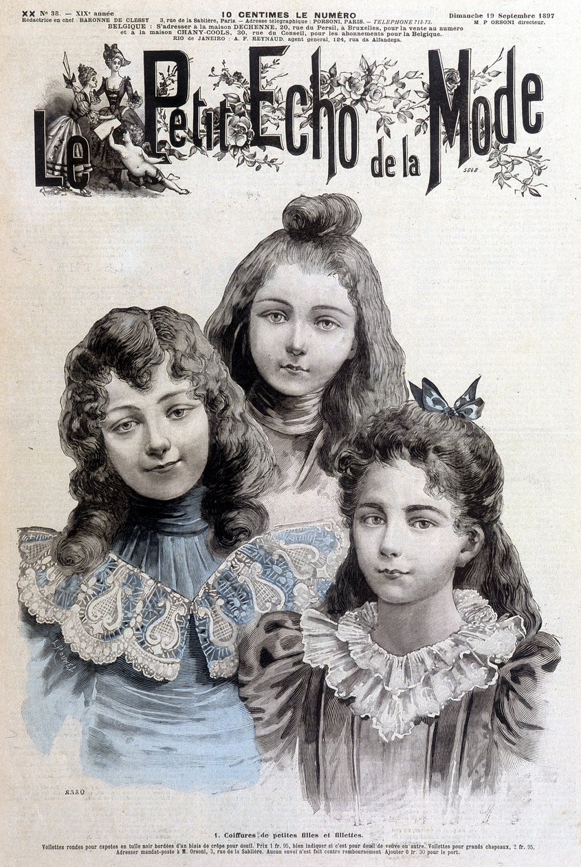 Penteados para meninas e meninas - em "Le petit echo de la mode" de 19/09/1897 de Unknown artist