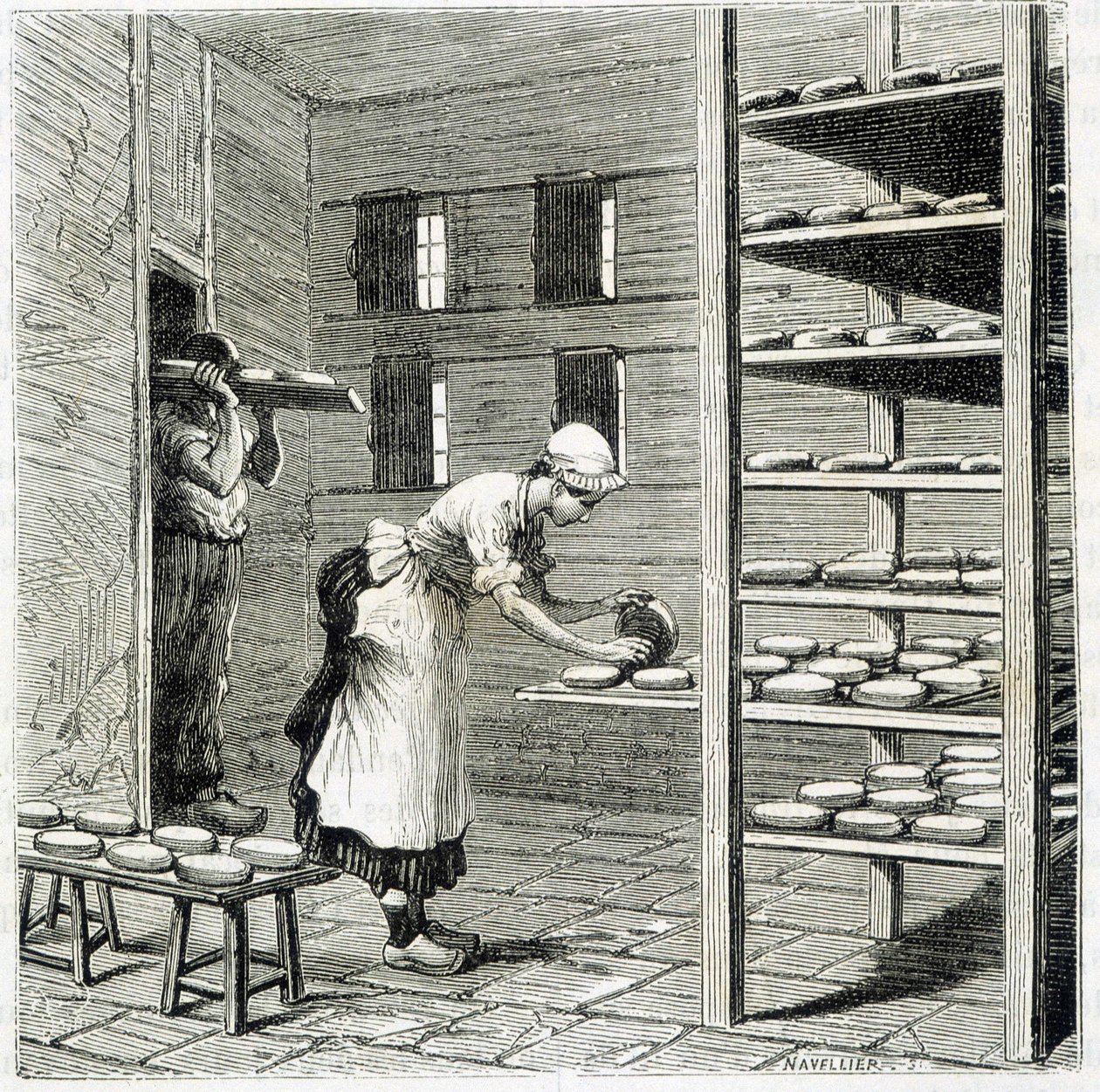 Haloir (ou secador) para o fabrico de queijo camembert - em "As maravilhas da indústria" de Louis Figuier de Unknown artist