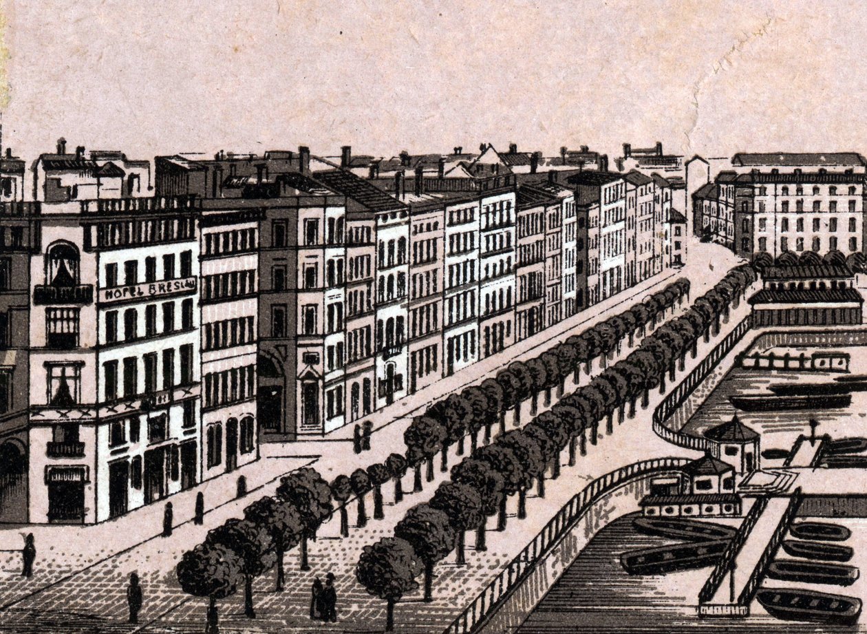 Hamburgo, Alemanha: vista da antiga Jungfernstieg (antiga Jungfernstieg em Hamburgo). em "O mundo ilustra 168 vistas" Sem data (final do século XIX) de Unknown artist