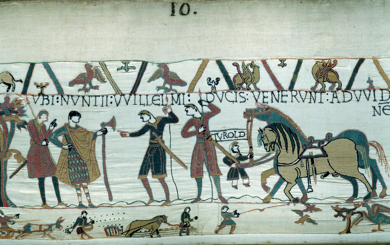Haroldo, que veio informar o Duque de Normandia Guilherme, o Conquistador (1027-1087), que seria sucessor da coroa da Inglaterra na morte de Eduardo, o Confessor, foi feito prisioneiro pelo Conde Guy de Ponthieu. O Duque da Normandia enviou emissários para de Unknown artist