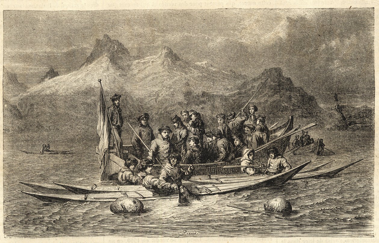 Harp Seal Hunt - Seal Hunt in Greenland - Engraving from "The Illustrous Universe" 1866 de Unknown artist
