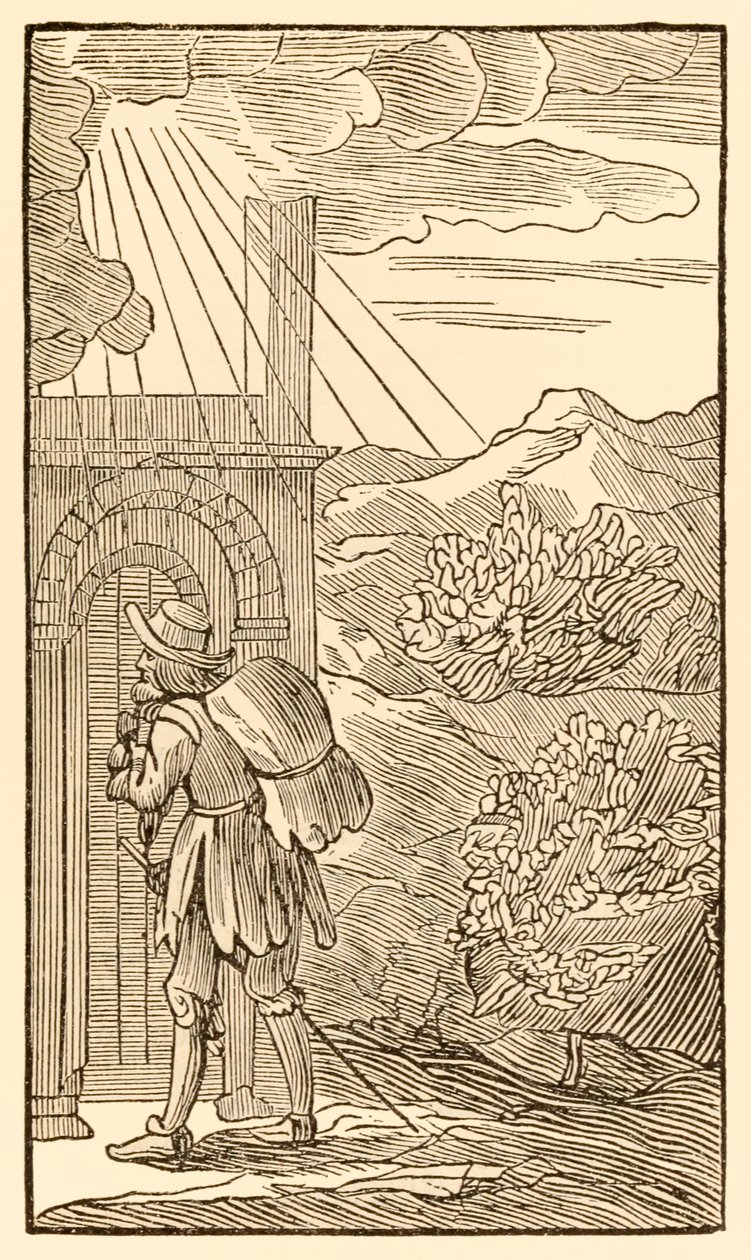 Aquele que vai entrar deve primeiro sem ficar batendo na porta ... dos peregrinos progredir deste mundo, para o que está por vir John Bunyan (1628-1688) O peregrino chega à entrada para de Unknown