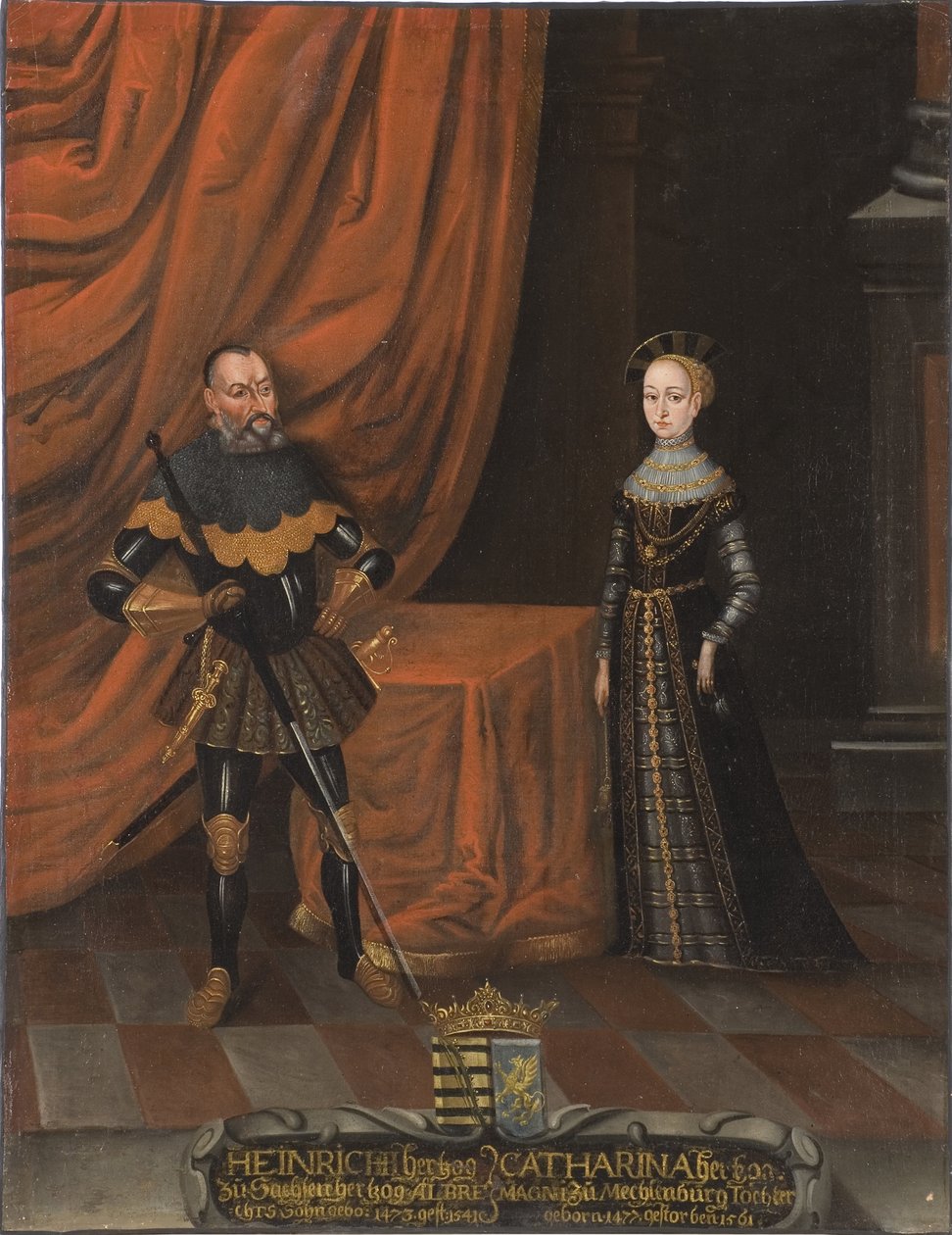 Henri IV de Saxe, dit le Pieux et Catherine de Mecklembourg - Duque Henrique o Pio (1473-1541) e Duquesa Catherine de Mecklenburg (1487-1561), Anónima . Óleo sobre tela. Dimensão : 101,5x79 cm. Nationalmuseum Estocolmo de Unknown artist