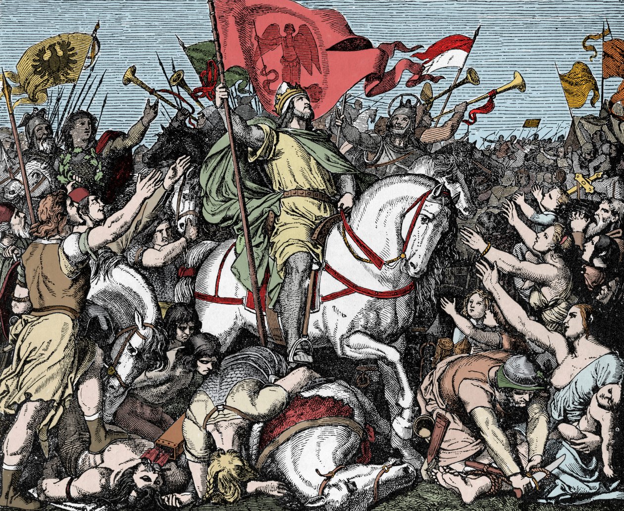 Henrique, o Fowler Proclamado Rei da Francia Oriental - Henrique I da Germânia (ou da Saxônia, conhecido como Henrique, o Oiseleur, 876-936) proclamado Rei da Francia Ocidental em 919 de Unknown artist