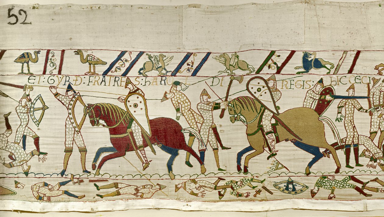Aqui estão os irmãos de Harold: Gyrth e Leofwine, Bayeux Tapestry de Unknown artist