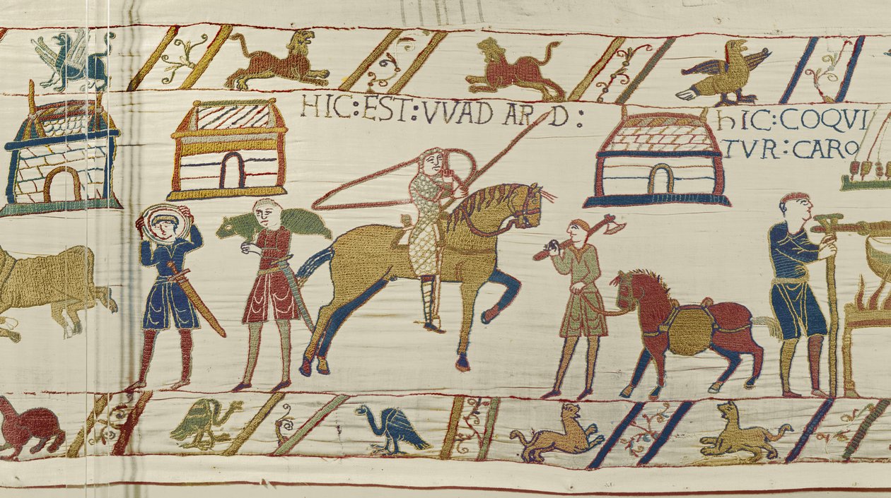 Aqui está Wadard, Tapeçaria Bayeux (bordado de lã em linho) de Unknown artist