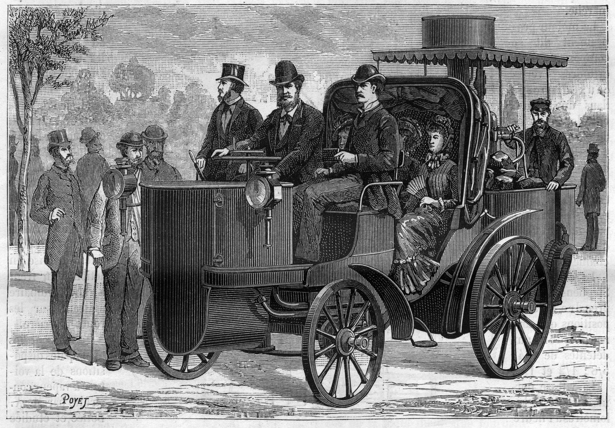Carro a vapor de alta velocidade (mancelle) de Amedee Ernest Bollee (1844-1917). Gravura em "La Nature". de Unknown artist