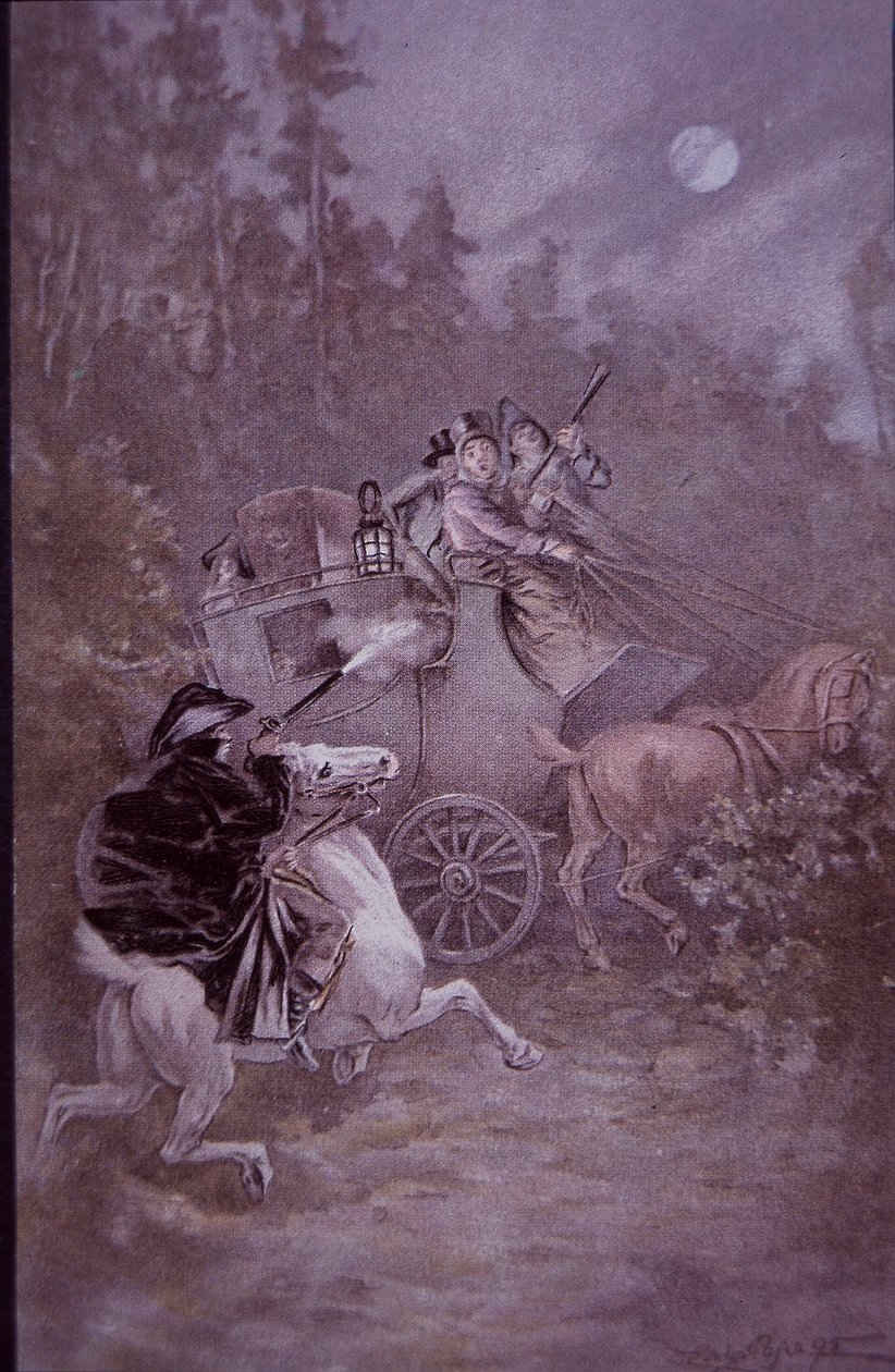 Rodoviário segura diligência no início do século XIX (cor litho) de Unknown artist