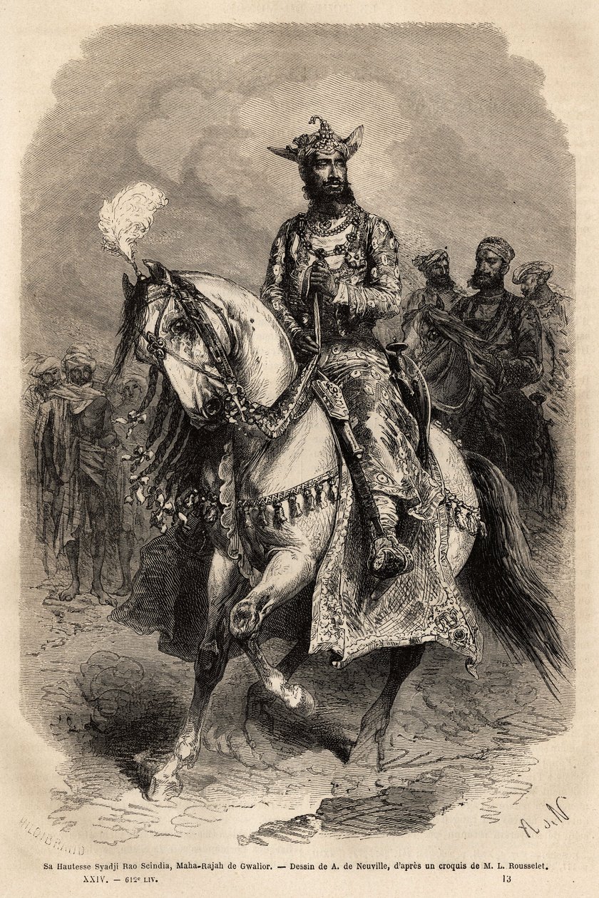 Sua Alteza Syadji Rao Scindia (1846-1886), Maharajah de Gwalior (atual Madhya Pradesh). Engravure pour illustrrer l