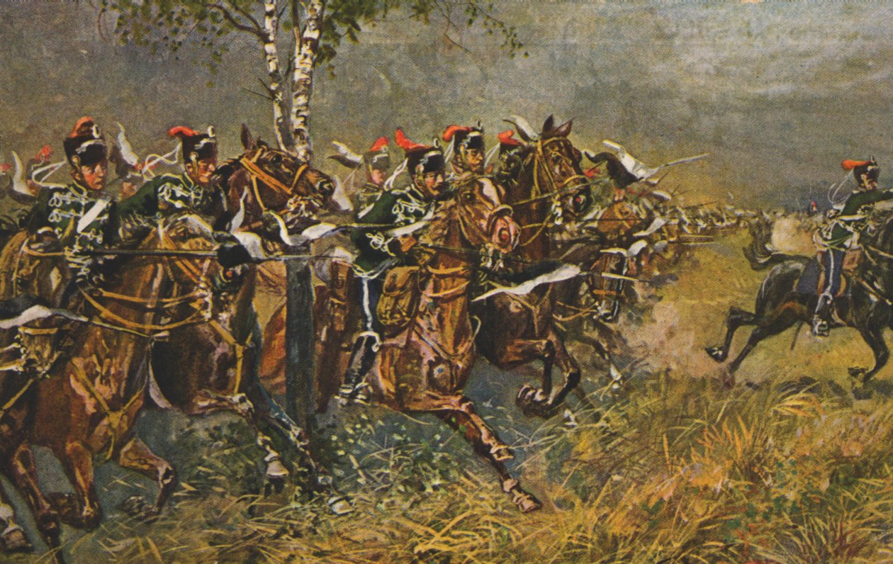 Cartão postal histórico com motivo de guerra, ataque às tropas prussianas, Alemanha de Unknown artist