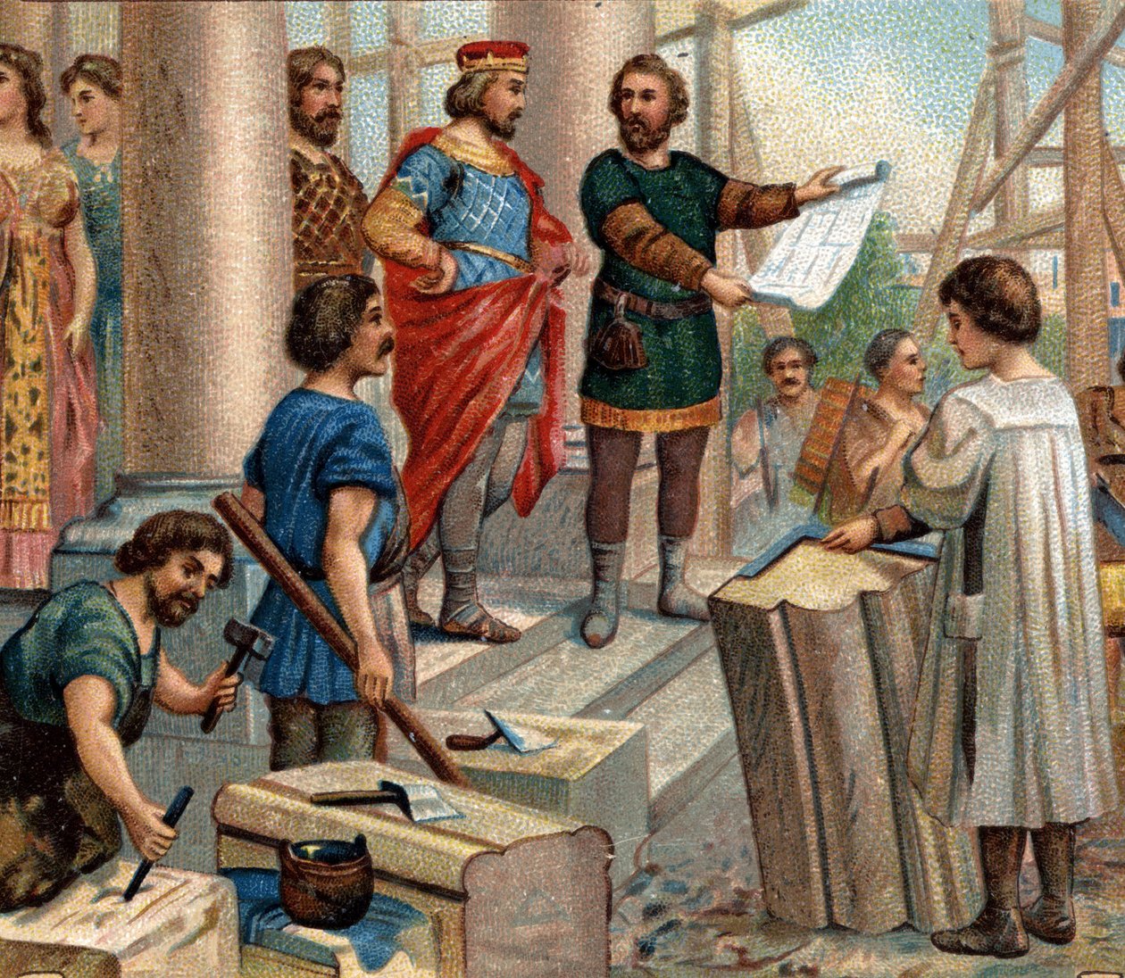 Episódios históricos de cidades famosas: Clovis elit Paris como residência permanente (em 508). Cromolitografia do século XIX. de Unknown artist