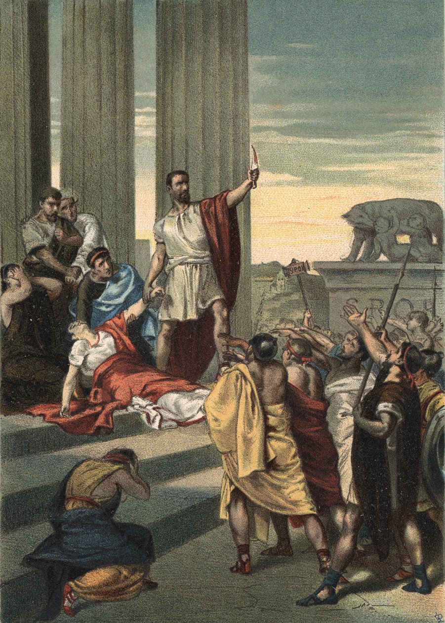 História da Roma Antiga: Lucrece, Brutus e Collatinus. Lucrece (Lucrezia, Lucretia, senhora romana) foi vítima da violência de seu primo Sextus Tarquin, o filho de Tarquin, o Soberbo. Lucrece mandou chamar seu pai e seu marido (Collatinus) e chegou com de Unknown artist