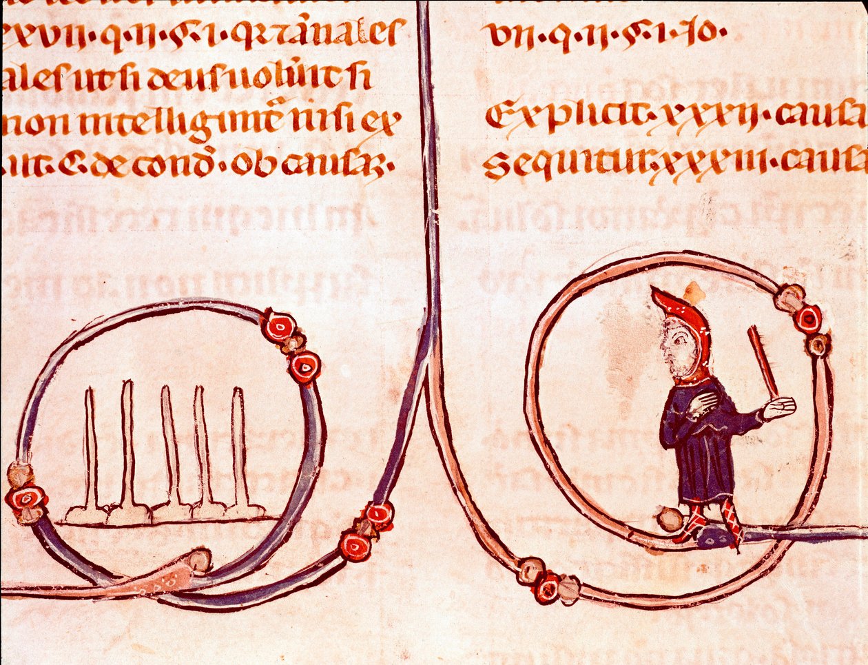 História do Direito Canónico: "O jogo de boliche" Miniatura tirada do "Decret de Gratien" ("Concordia discordantium canonum" ou "Decretum Gratiani") datada de 1140 e regulando as leis e cânones da Igreja Católica Romana. Século XIII Laon, de Unknown artist