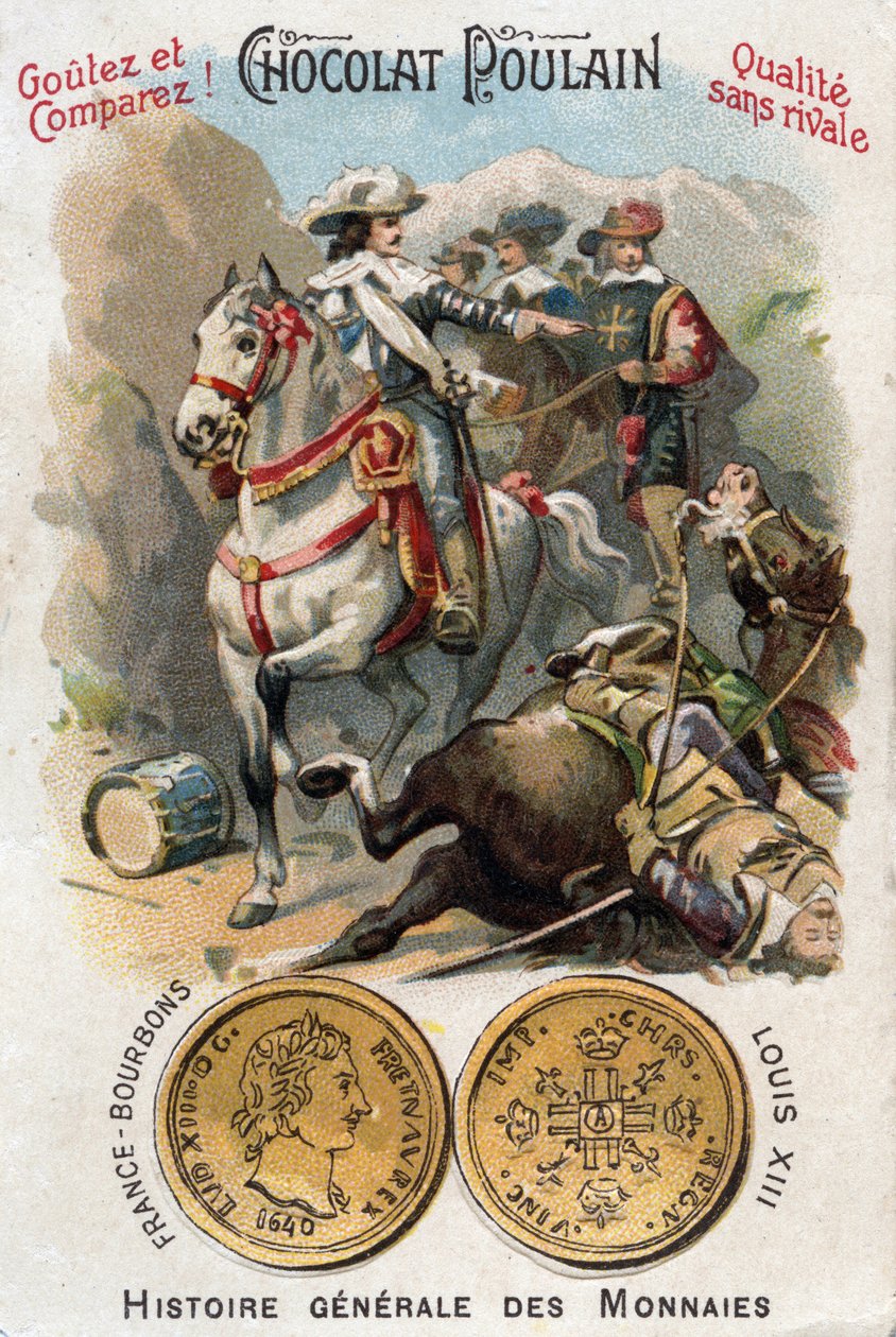 História da França: Guerra da Sucessão de Mântua (1628-1631) durante a Guerra dos Trinta Anos. A batalha do Pas de Suze (Susa) representando o Rei Luís XIII (1601-1643) e o Cardeal Richelieu (Armand Jean du Plessis de Unknown artist