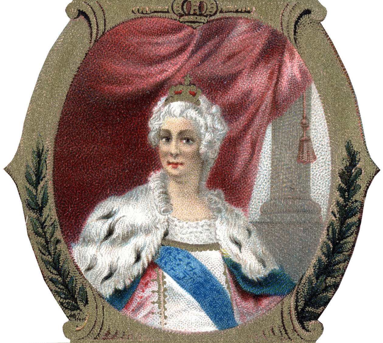 História da Rússia: Retrato de Catarina II da Rússia (1729-1796). Cromolitografia tardia do século XIX. de Unknown artist