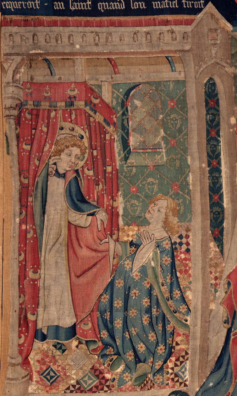 História de Saint Piat e Saint Eleuthère, Cena 11: As tentações de Saint Eleuthère (A menina tribuna vai morrer porque não pode obter o amor louco que a santa exige quando sua mantiela está puxando). Detalhe. de Unknown artist