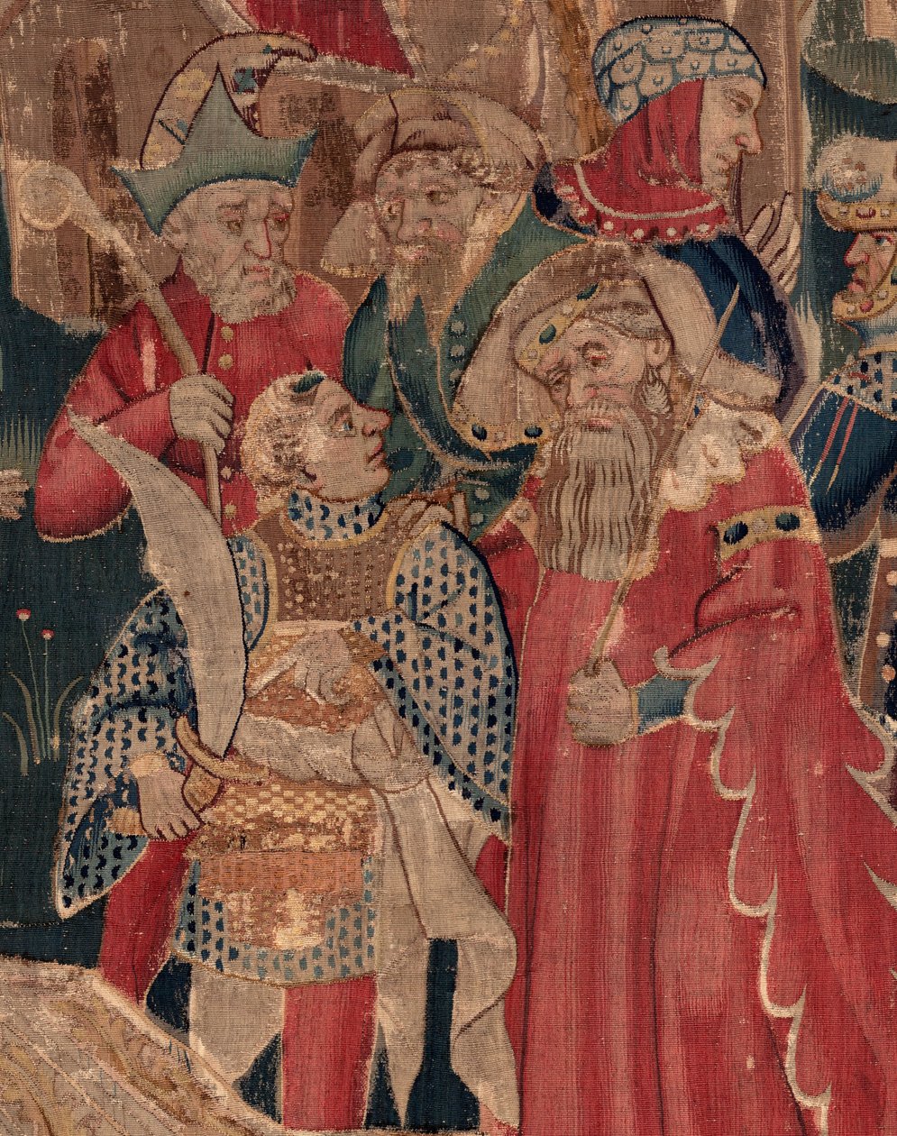 História de São Piat e Santa Eleutério, Cena 12: A ressurreição da filha do tribuno (Como Jehsucristo recuperou o bom santo e ressuscitou por tímida a filha do tribuno apresenta seu pai e o comum). Detalhe. de Unknown artist