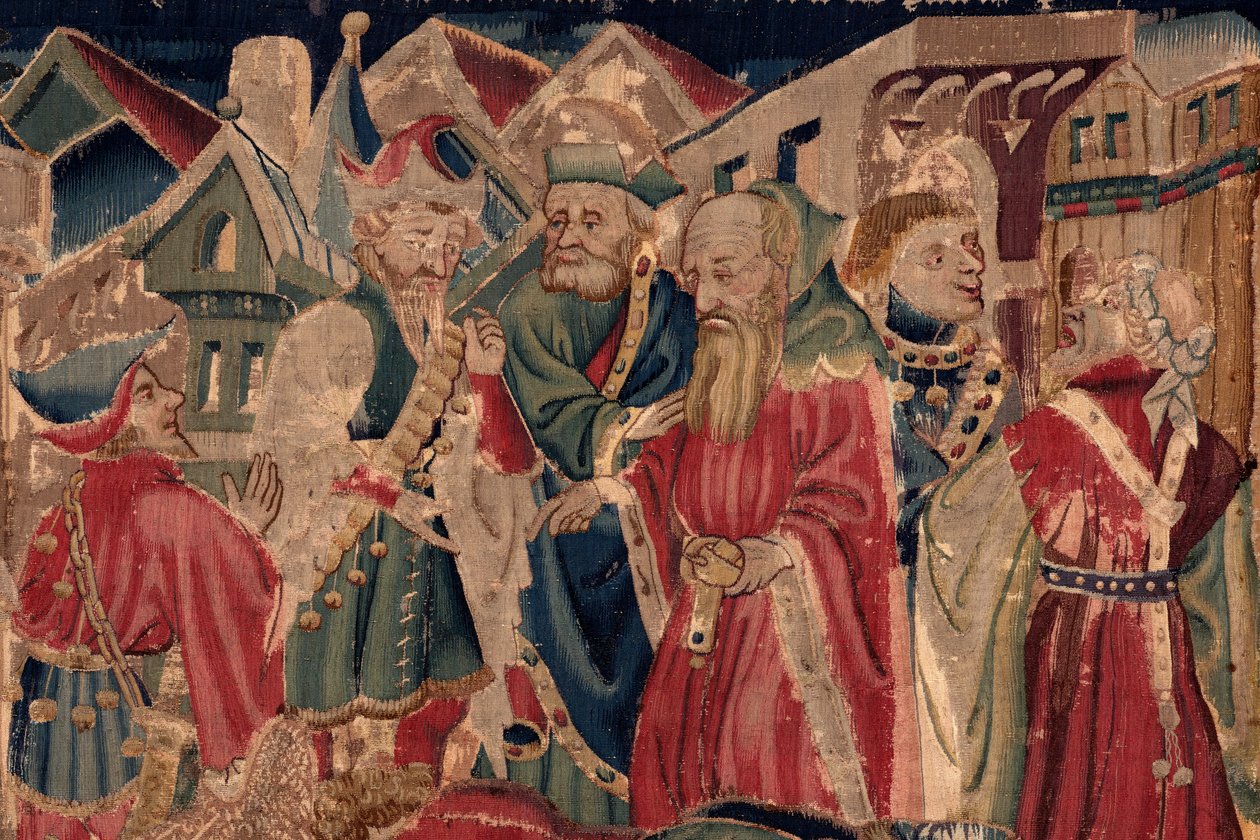 História de Saint Piat e Saint Eleuthère, Cena 14: A peste está aniquilando a cidade de Tournai. Detalhe. de Unknown artist