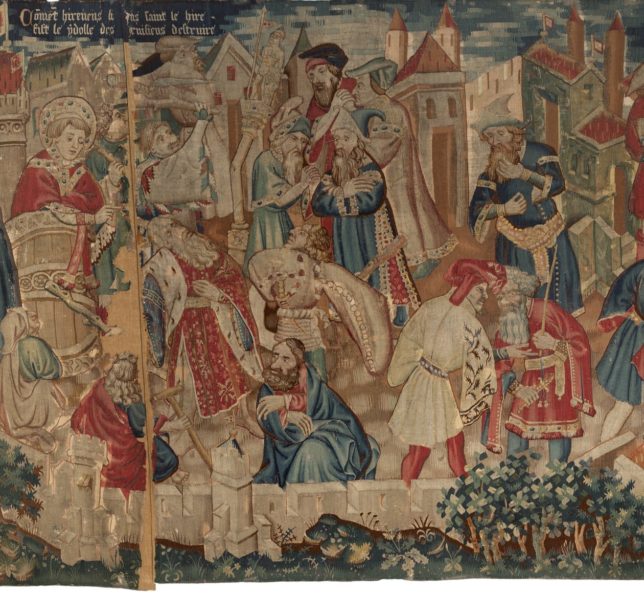 História de Saint Piat e Saint Eleuthère, Cena 4: Hirineus está a destruir o ídolo do povo Tournai de Unknown artist