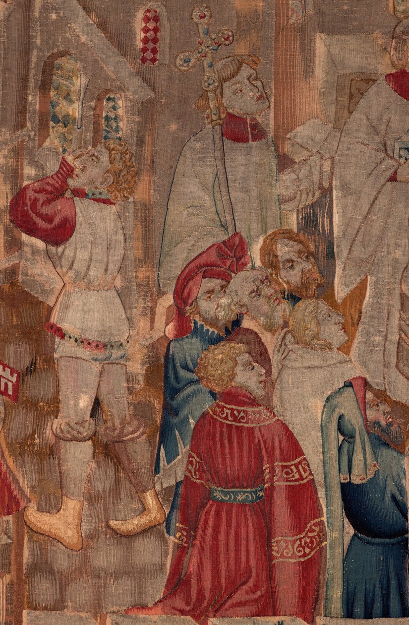 História de Saint Piat e Saint Eleuthère, Cena 6 Detalhe a meio. Cena do baptismo, pessoas a assistir. de Unknown artist