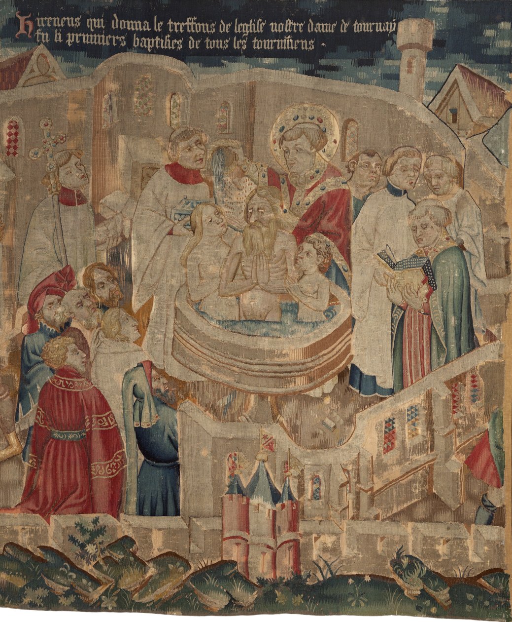 História de Saint Piat e Saint Eleuthère, Cena 6: O batismo de Hireneus e sua família de Unknown artist