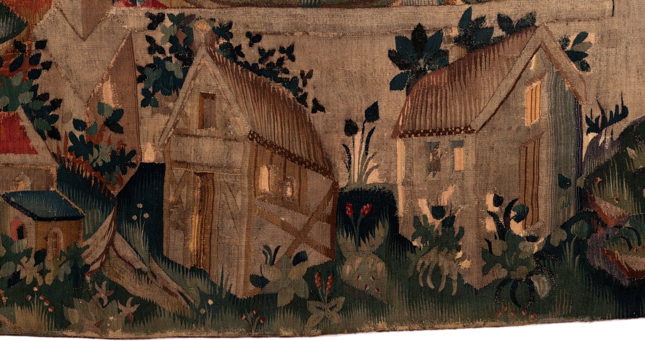 História de Saint Piat e Saint Eleuthère, Batismo de Cena 7 dos exilados, Detalhe do fundo. Duas casas. de Unknown artist