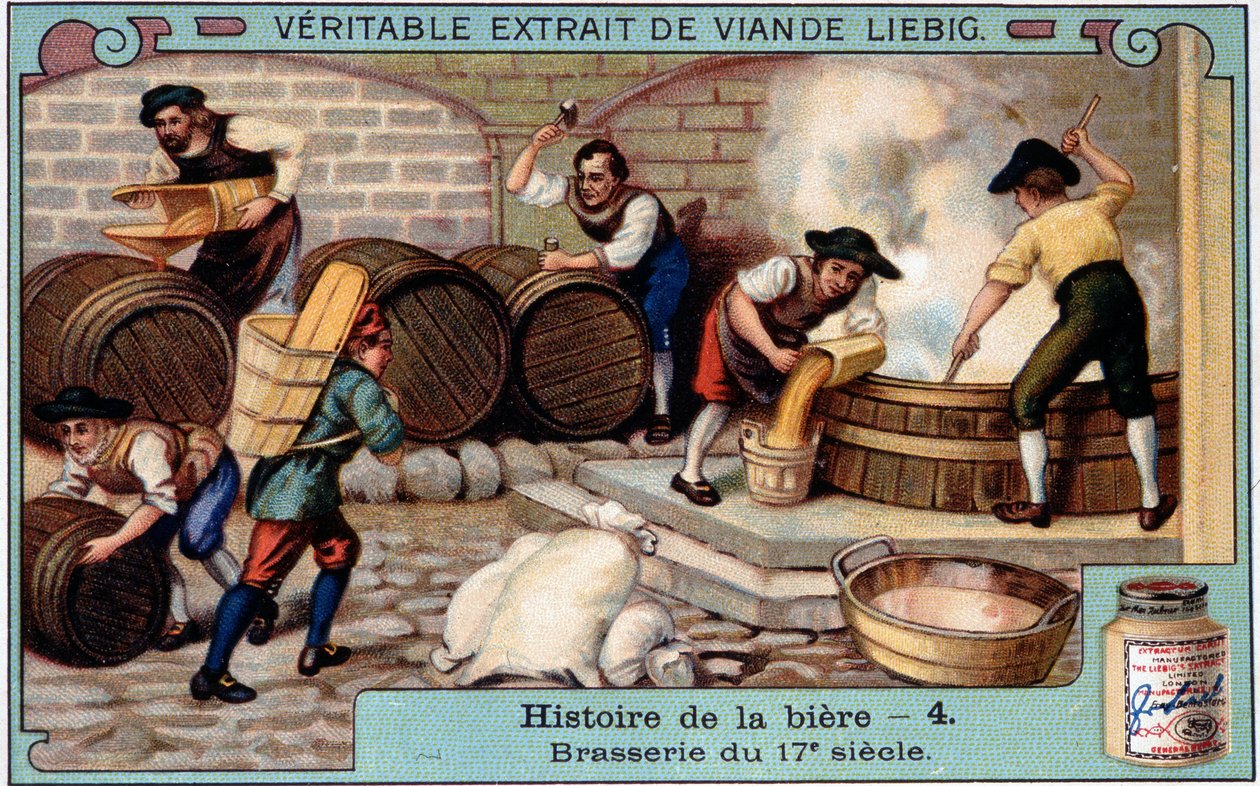 História da cerveja: cervejaria no século XVIII - Liebig adesivo publicitário de Unknown artist