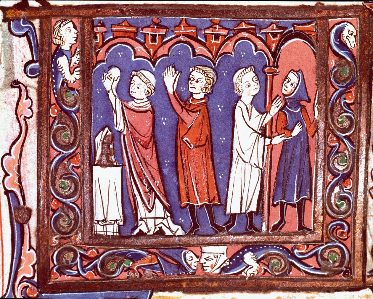 História do direito canônico: "cena de comunhão (esquerda) e excomunhão (direita)" Miniatura tirada de "Decretales" de Giovanni d
