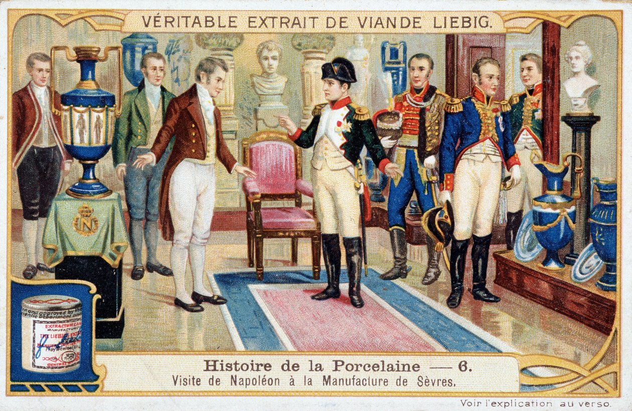 História da porcelana: Visita de Napoleão Bonaparte (1769-1821) à fabricação de Sevres - Cromolitografia de Liebig de Unknown artist