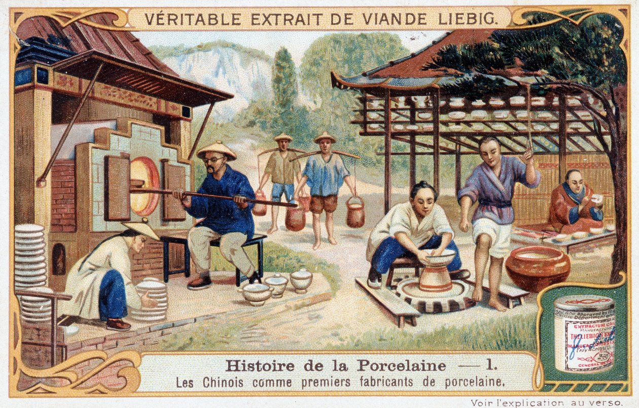 História da porcelana: os chineses como os primeiros fabricantes de porcelana - Liebig chromolithography de Unknown artist