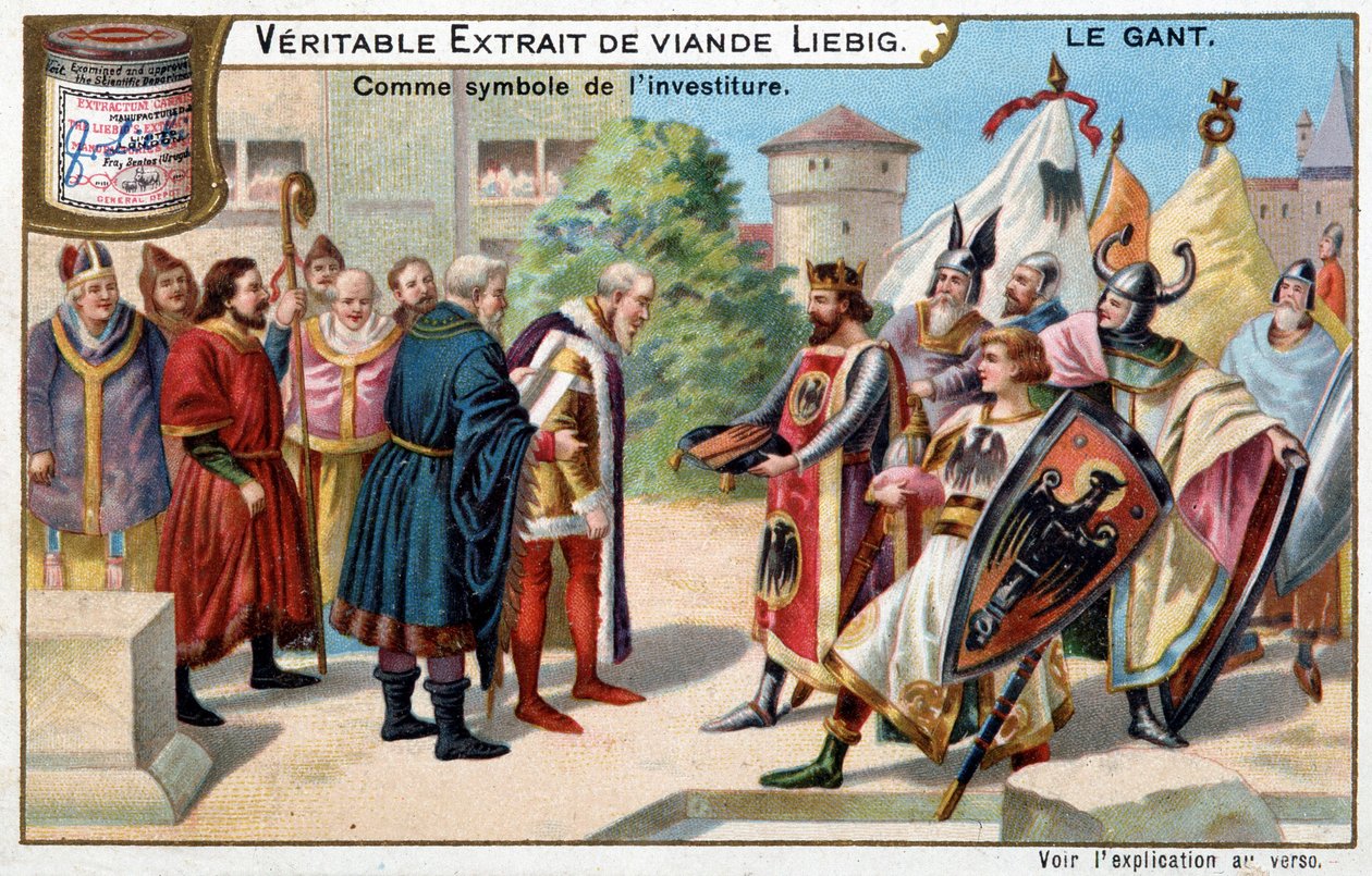 História da luva: a luva como símbolo da investidura - Liebig chromolithography de Unknown artist
