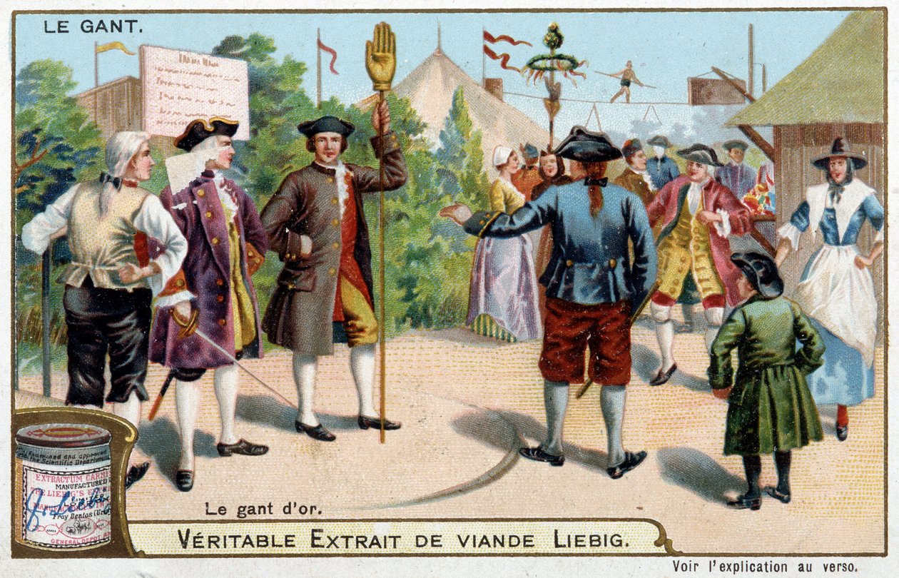 História da luva: a luva de ouro na Inglaterra - Liebig chromolithography de Unknown artist