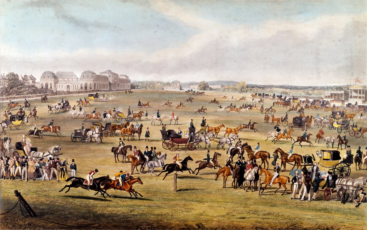 Corrida de cavalos em Chantilly sob o patrocínio do Duque de Orleans Engraving de 1841. Coleção Particular de Unknown artist