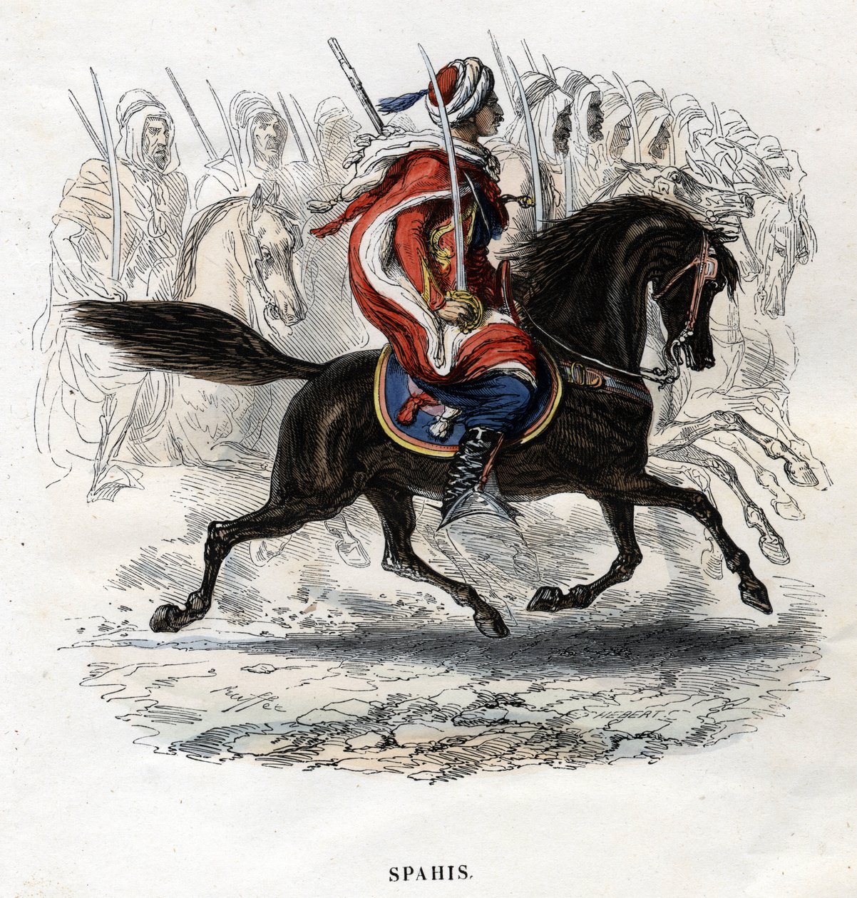 Horseback Spahis. Gravura de 1844. de Unknown artist
