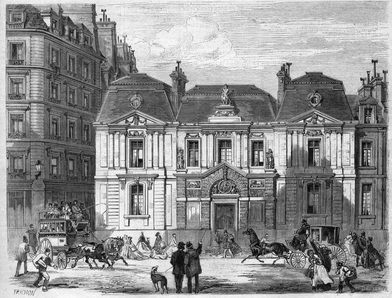 Hotel Carnavalet na rua que se chamava então Cultura Sainte Catherine em Paris hoje Musee Carnavalet rue de Sevigne no bairro de Marais. Gravura no "L