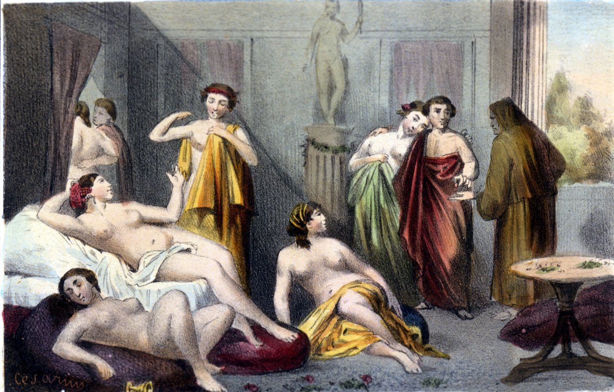 Casa na Grécia antiga. Gravura de sd do século XIX. de Unknown artist