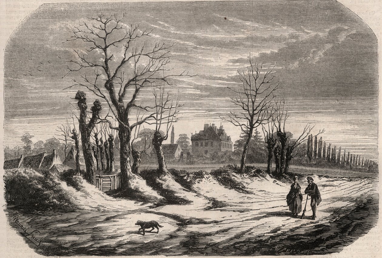 Casa de George Sand (1804-1876) (Aurore Dupin), Baronesa Dudevant a Nohant Vic (Nohant-Vic) no Indre (36). Gravura em "Le Monde illustrious" de 1857. Coleção privada. de Unknown artist